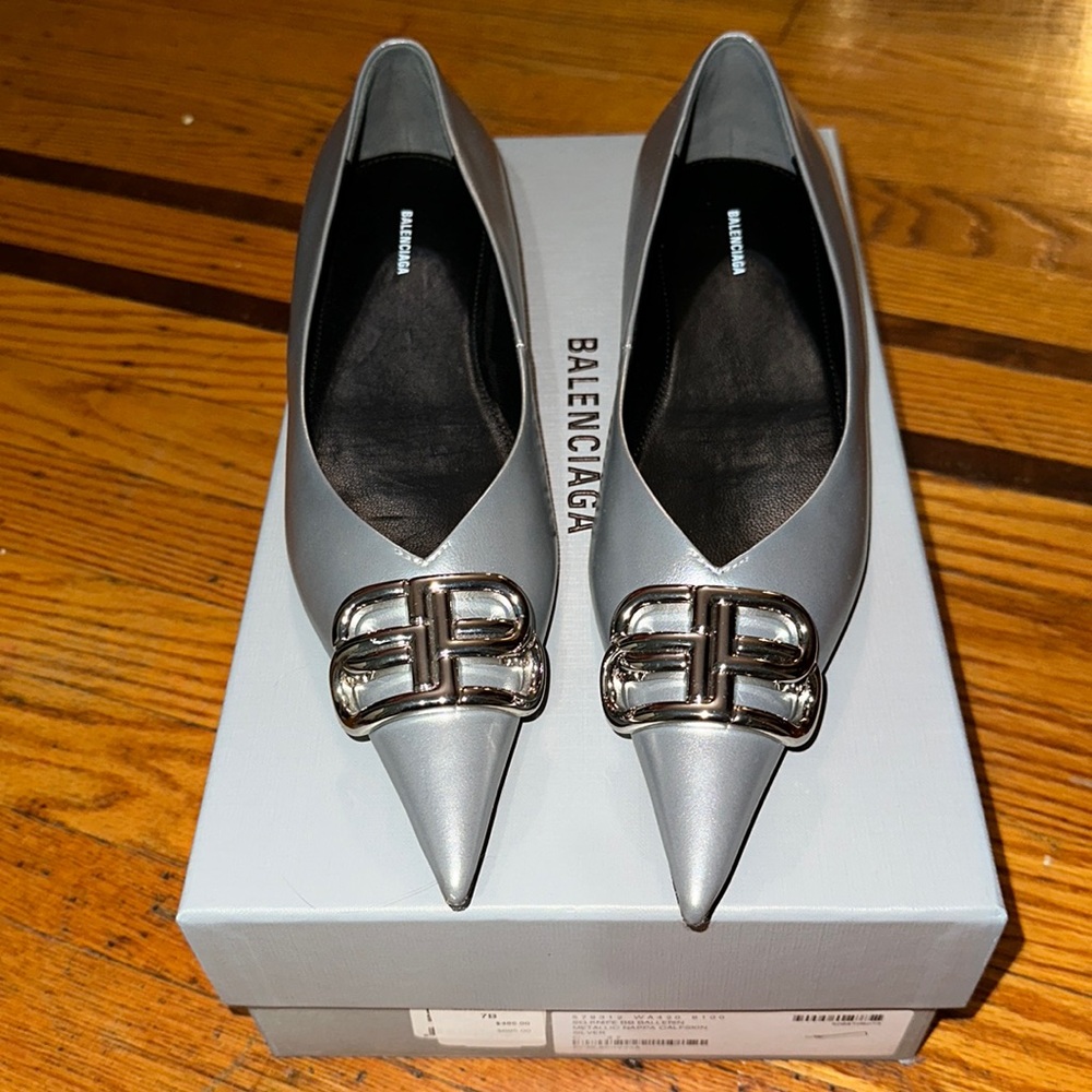 Balenziaga Knife Metallic Silver finish flats